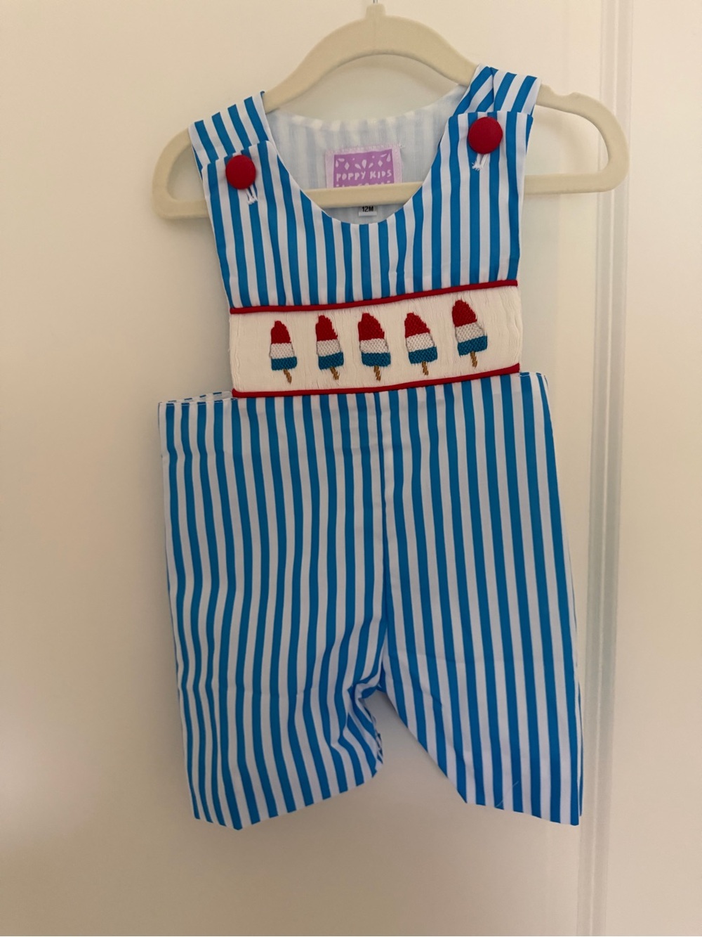 Poppy Kids Blue & White Striped Smocked Popsicle Romper